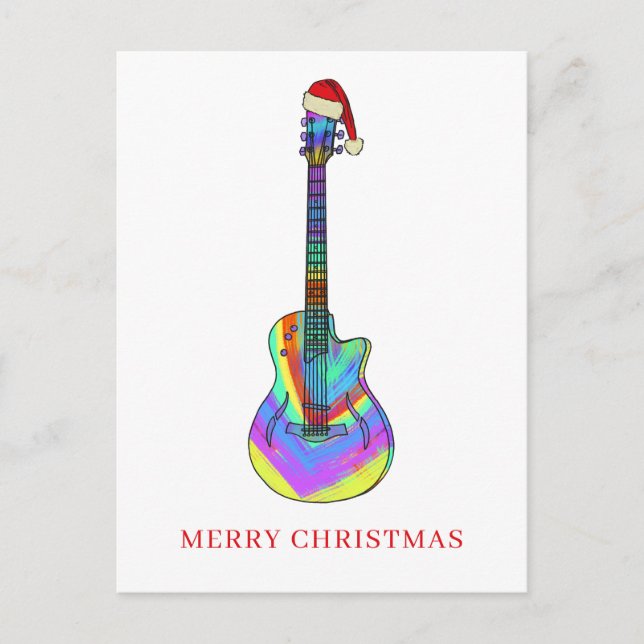 Merry Christmas guitar colourful Holiday Postcard (Front)