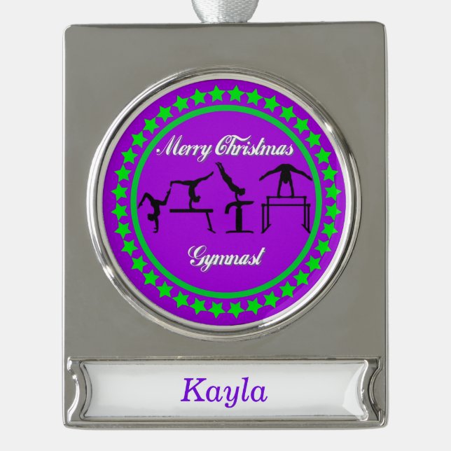 Merry Christmas Gymnast Custom Banner Ornament (Front)