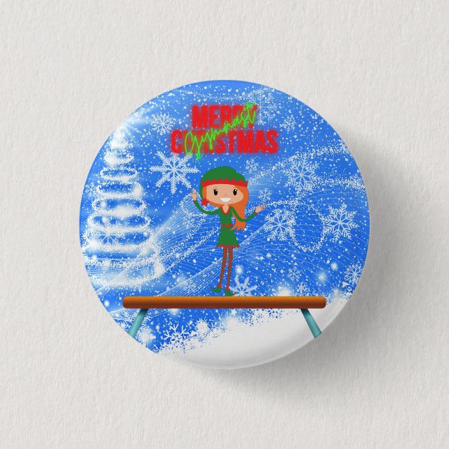 Merry Christmas Gymnast Elf 3 Cm Round Badge (Front)