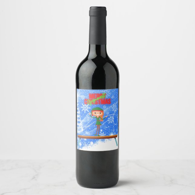 Merry Christmas Gymnast Elf Wine Label (Front)