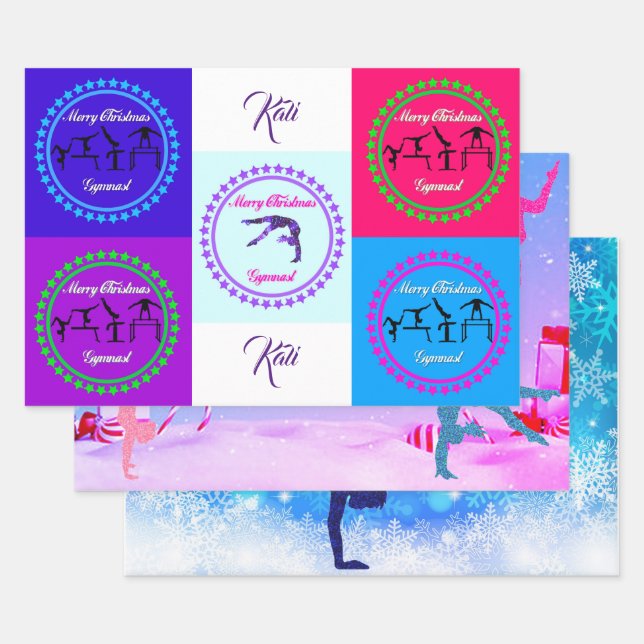 Merry Christmas Gymnast Wrapping Paper Set of 3 (Set)