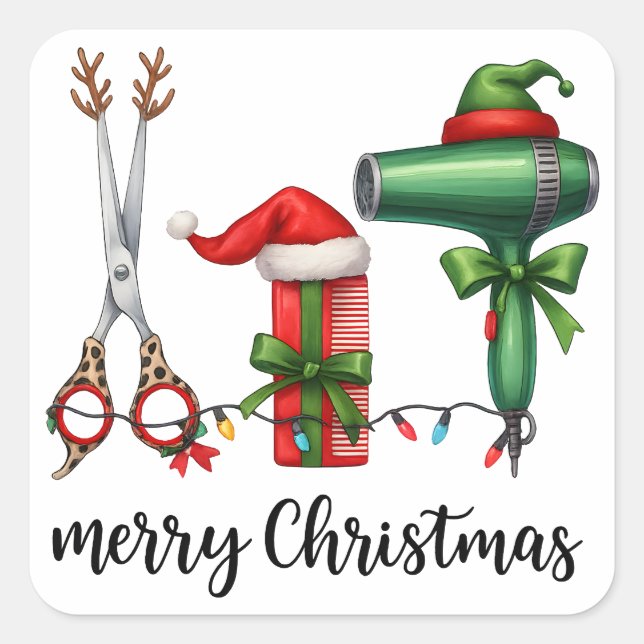 Merry Christmas Hairdresser Festive Stylist Xmas Square Sticker (Front)