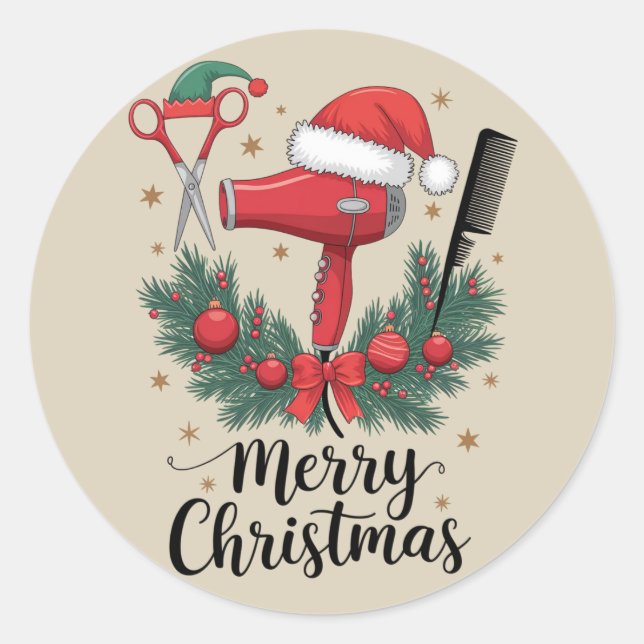 Merry Christmas Hairstylist Hairdresser Xmas Hair  Classic Round Sticker (Front)