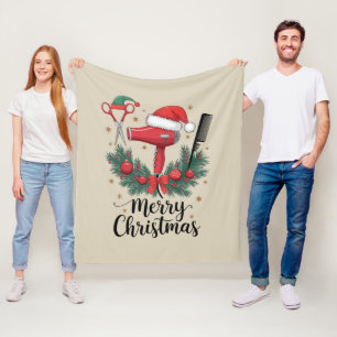 Merry Christmas Hairstylist Hairdresser Xmas Hair Fleece Blanket