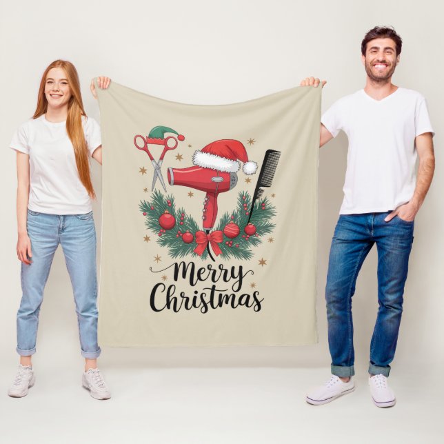 Merry Christmas Hairstylist Hairdresser Xmas Hair  Fleece Blanket (In Situ)