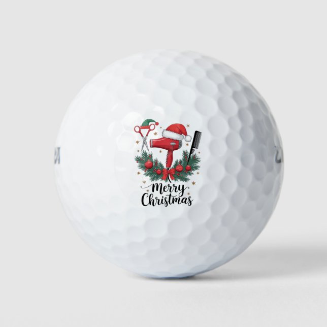 Merry Christmas Hairstylist Hairdresser Xmas Hair  Golf Balls (Front)