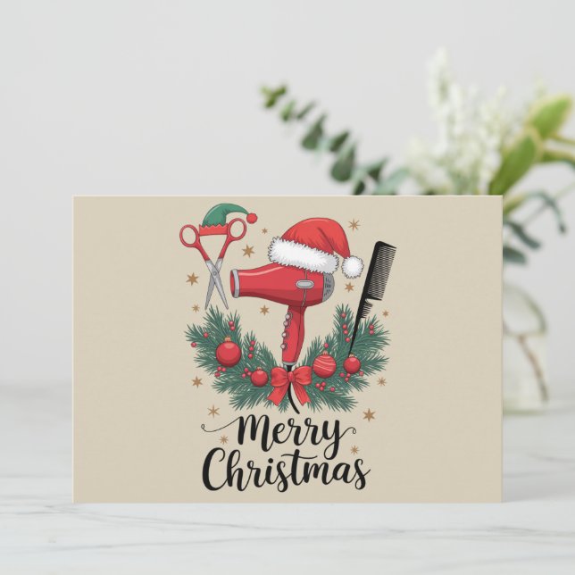 Merry Christmas Hairstylist Hairdresser Xmas Hair  Holiday Card (Standing Front)