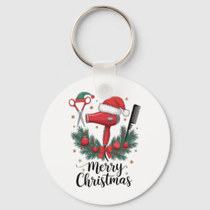 Merry Christmas Hairstylist Hairdresser Xmas Hair Key Ring