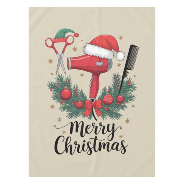 Merry Christmas Hairstylist Hairdresser Xmas Hair  Tablecloth (Front)