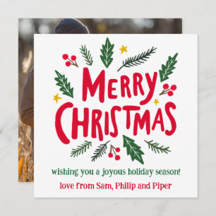 MERRY CHRISTMAS Hand-Drawn CUSTOM PHOTO  Holiday Card