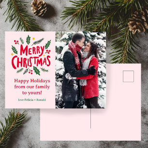 MERRY CHRISTMAS Hand-Drawn Holiday CUSTOM PHOTO Postcard