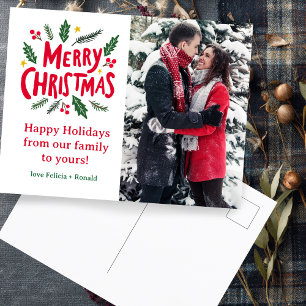 MERRY CHRISTMAS Hand-Drawn Holiday CUSTOM PHOTO Postcard