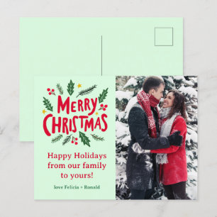 MERRY CHRISTMAS Hand-Drawn Holiday CUSTOM PHOTO Postcard
