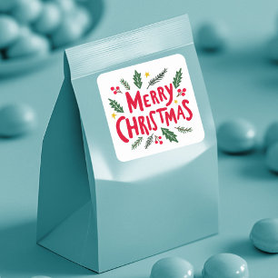 MERRY CHRISTMAS Hand-Drawn Holiday Whimsical Cute Square Sticker