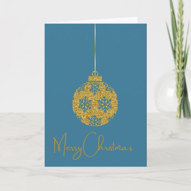 Merry Christmas Hand Illustrated Gold Bauble  Card (Front)