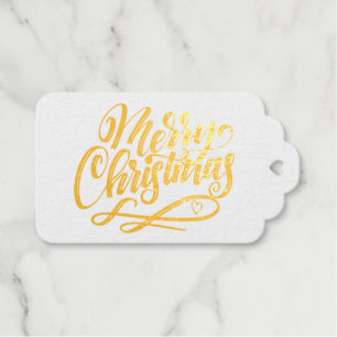 Merry Christmas Hand Lettered Brush Script Gold Gift Tags