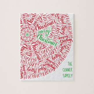 Merry Christmas Hand Lettered Mandala Elegant Red Jigsaw Puzzle