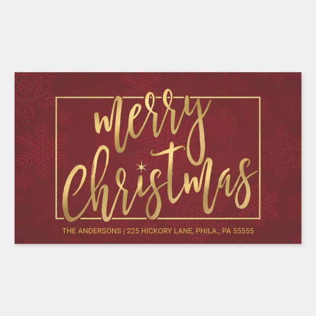 Merry Christmas Hand-Lettered Return Address Rectangular Sticker (Front)