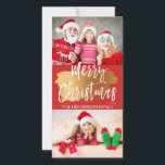 Merry Christmas Hand Lettered Script 2 Photo Card<br><div class="desc">Merry Christmas Hand Lettered Script Two Photo Card with Gold Foil Brush Stroke. The two photos and text of this hand lettered brush script can be updated and customised with your photo and family name.</div>