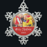Merry Christmas Hand Lettered Script Ornament<br><div class="desc">Merry Christmas Hand Lettered Script Ornament. The photo and text of this hand lettered brush script can be updated and customised with your photo and family name.</div>