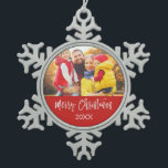 Merry Christmas Hand Lettered Script Ornament<br><div class="desc">Merry Christmas Hand Lettered Script Ornament. The photo and text of this hand lettered brush script can be updated and customised with your photo and family name.</div>