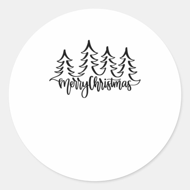 Merry Christmas Hand-Lettered Trees for Classic Round Sticker (Front)