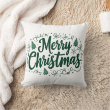 Merry Christmas Hand Lettering Decorative Pillow