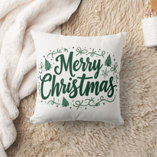 Merry Christmas Hand Lettering Decorative Pillow