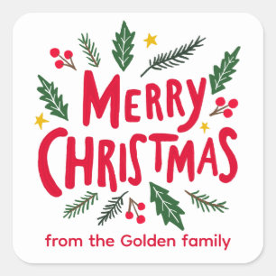 MERRY CHRISTMAS HandDrawn Holiday Whimsical CUSTOM Square Sticker