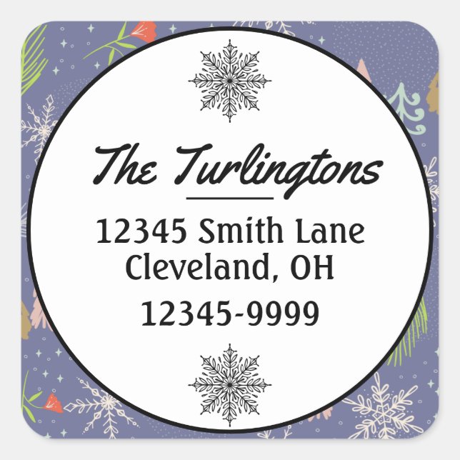 Merry Christmas Handdrawn Trees Return Address Square Sticker (Front)