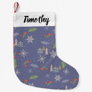 Merry Christmas Handdrawn Trees Snowflakes Flowers Small Christmas Stocking