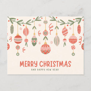 Merry Christmas Handing Watercolor Ornaments Holiday Postcard