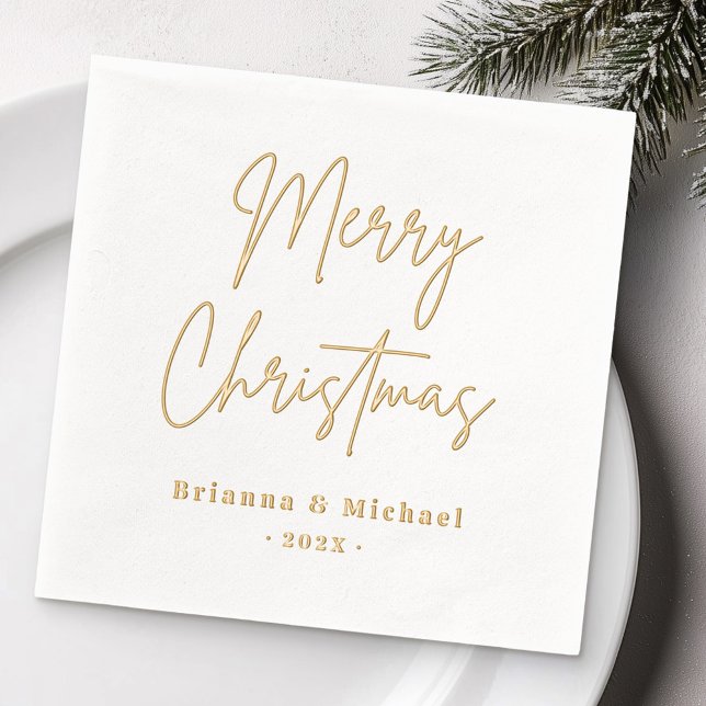 Merry Christmas handwritten script custom name Foil Napkins (Merry Christmas handwritten script custom name Foil Napkins)