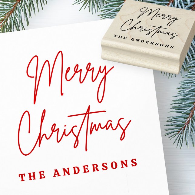 Merry Christmas handwritten script name Rubber Stamp (Merry Christmas handwritten script name Rubber Stamp)