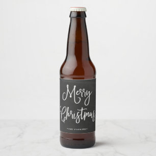 Merry Christmas   Handwritten Script on Chalkboard Beer Bottle Label