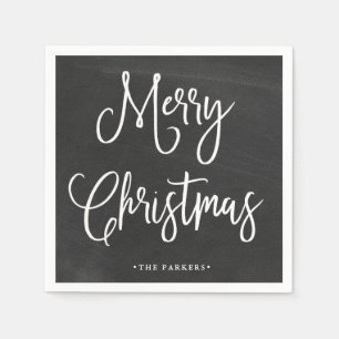 Merry Christmas Handwritten Script on Chalkboard Napkin