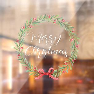 Merry Christmas handwritten text wreath  Window Cl