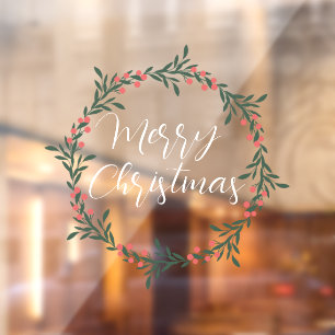 Merry Christmas handwritten text wreath Window Cli