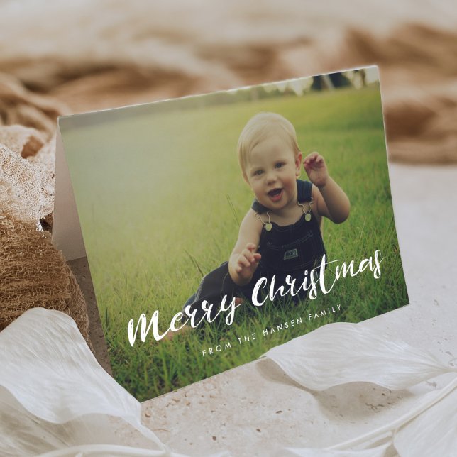 Merry Christmas Handwritten Typography Photo Holiday Card (Creator Uploaded)