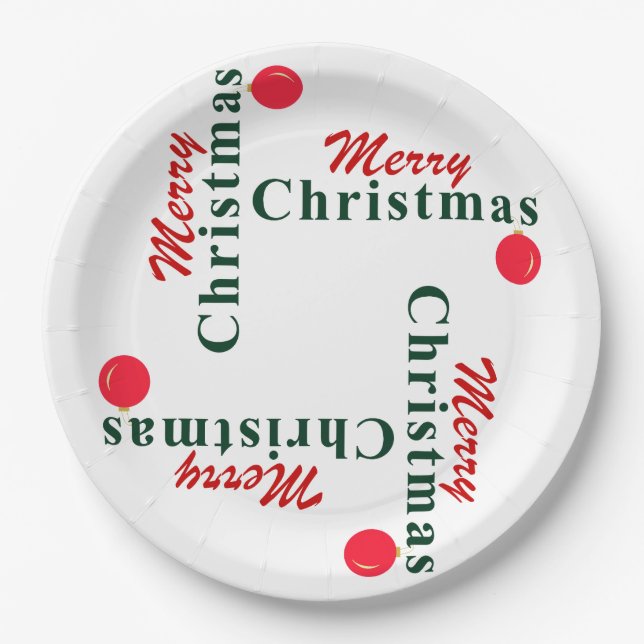 Merry Christmas Hanging Ornament Classic Red Green Paper Plate (Front)