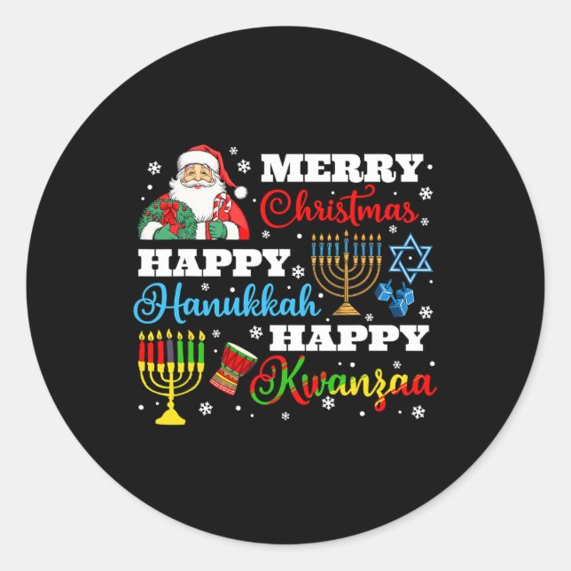 Merry Christmas Hanukkah Kwanzaa Jewish Afro Holid Classic Round Sticker (Front)