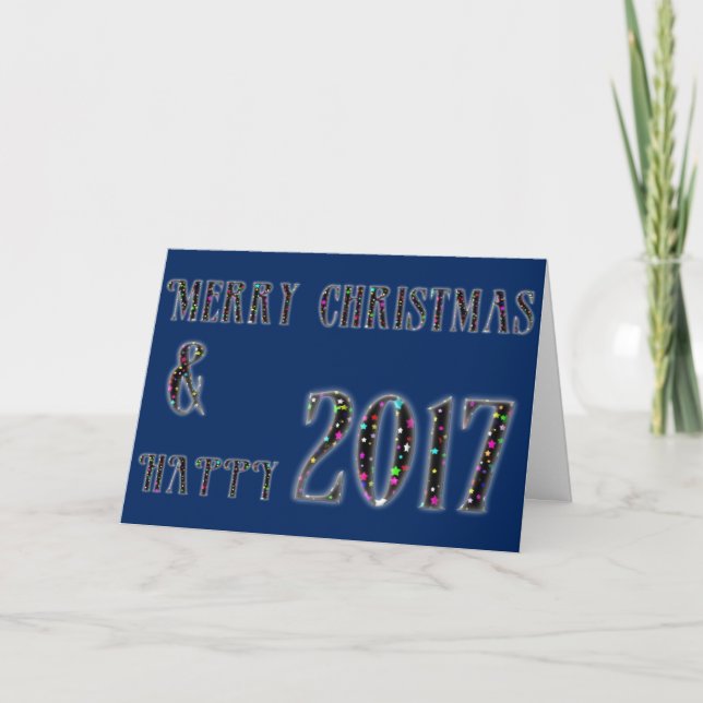 Merry Christmas & Happy 2017 Stars Typography Holiday Card (Front)