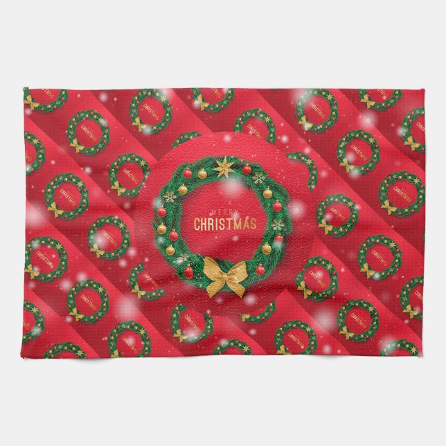 Merry Christmas Happy Best Gift Tea Towel (Horizontal)