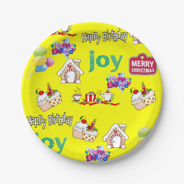 Merry Christmas Happy Birthday Paper Plates (Front)