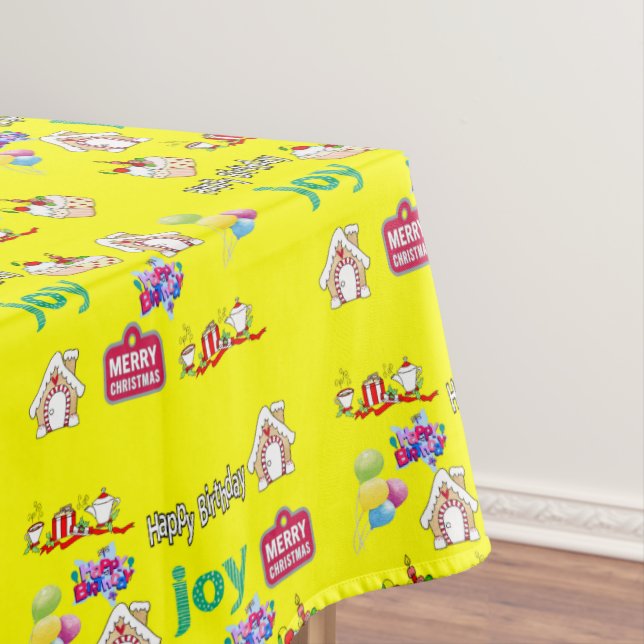 Merry Christmas Happy Birthday Tablecloth  (In Situ)