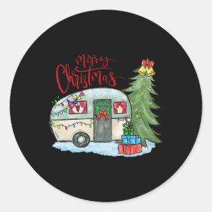 Merry Christmas Happy Camper Fun Camping Life Fami Classic Round Sticker