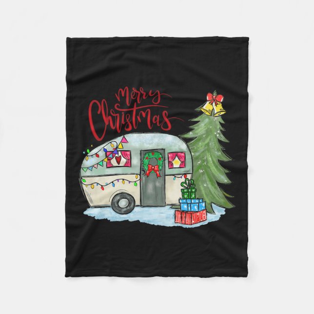 Merry Christmas Happy Camper Fun Camping Life Fami Fleece Blanket (Front)