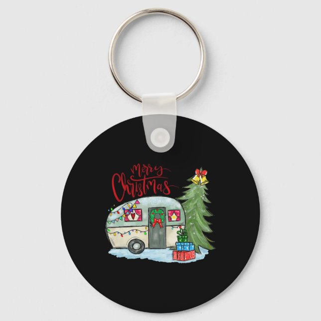 Merry Christmas Happy Camper Fun Camping Life Fami Key Ring (Front)