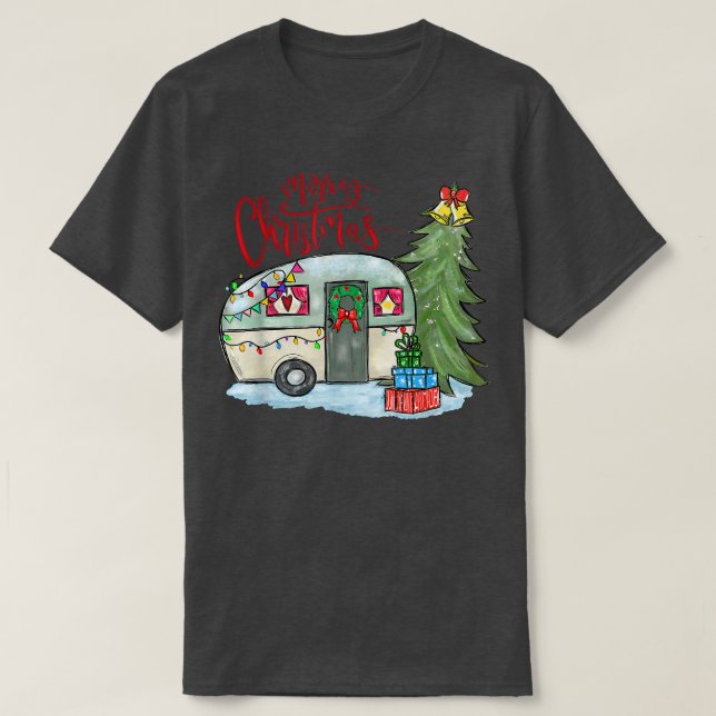 Merry Christmas Happy Camper Funny Camping Life Fa T-Shirt (Design Front)