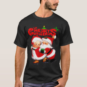 Merry Christmas - Happy Cute Mrs Claus And Mr Clau T-Shirt